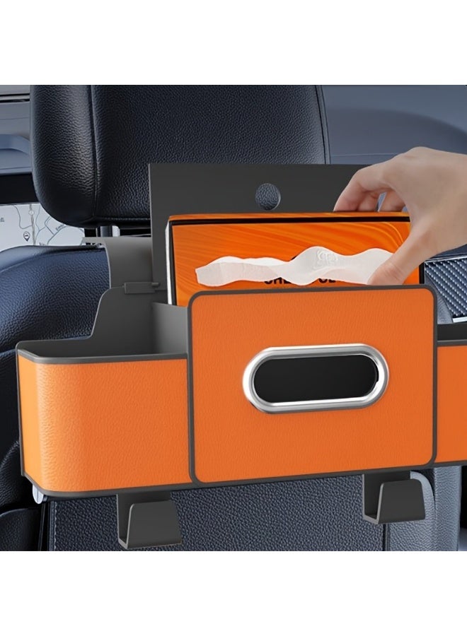 Car backseat storage organizer with two drink holders, a tissue box, and a storage box hook; multi-functional automatic storage; suitable for children, men, women, and travel. - Image 1